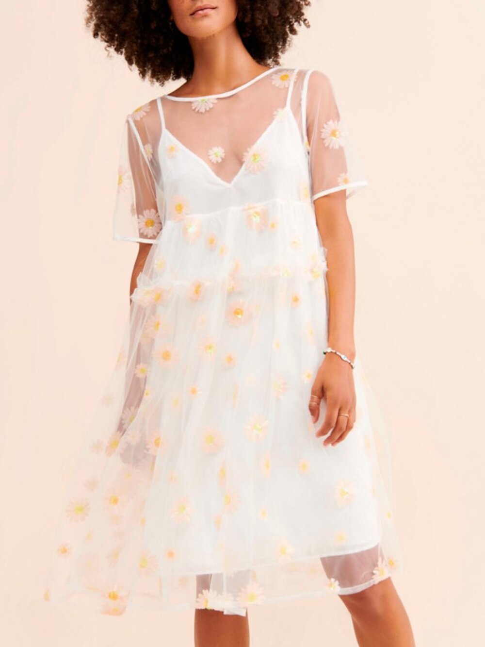 Sister Jane White Sparkling Daisies Sheer Dress Size XS 57165